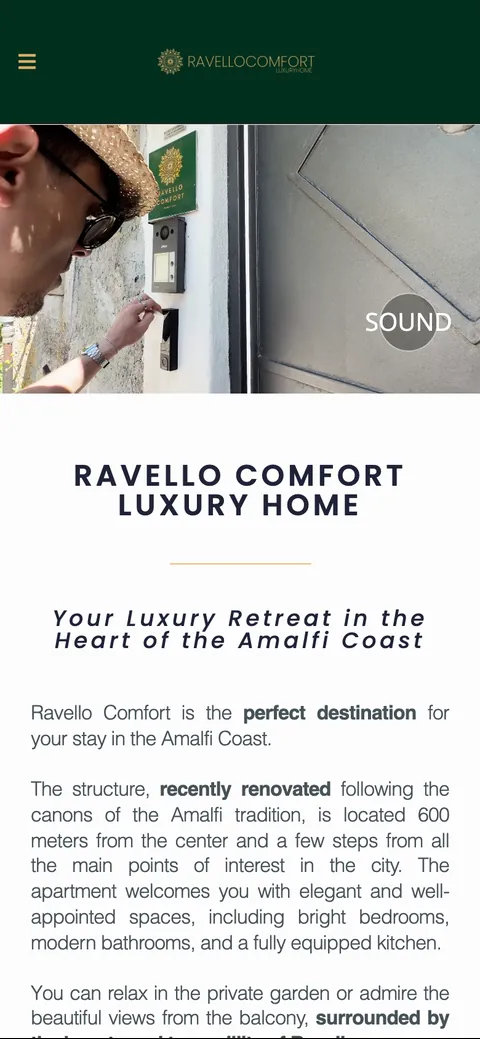 Sito di Ravello Comfort visto da telefono
