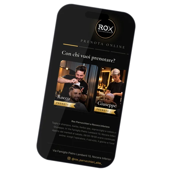 Rox Parrucchieri booking app on a smartphone