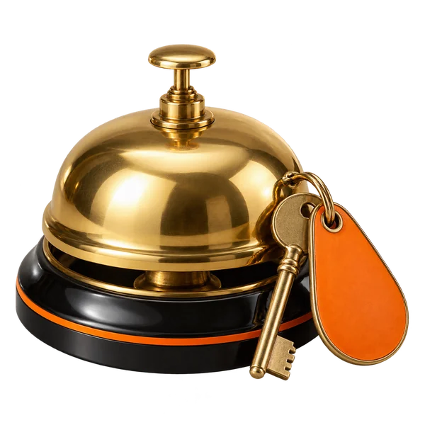 Hotel reception bell and room key