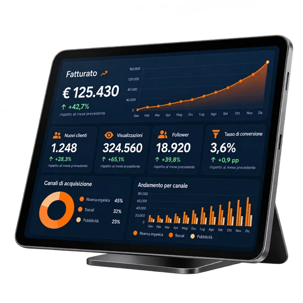 Tablet con grafici in crescita
