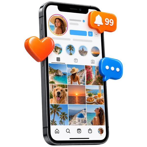 Smartphone con profilo social e notifiche